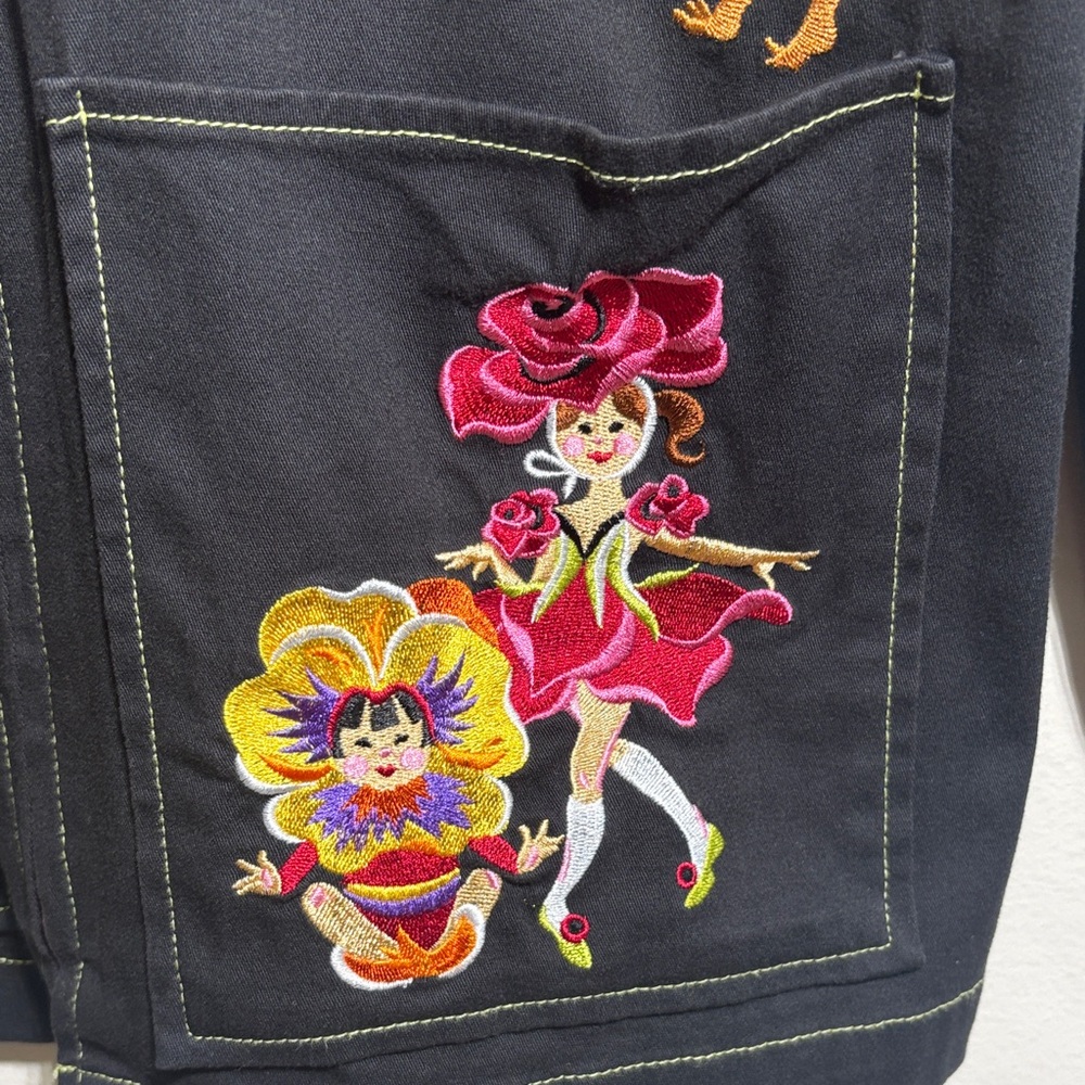 Bob Mackie Wearable Art Black Embroidered Fairy Parade of the Flowers Jacket S - Picture 4 of 16
